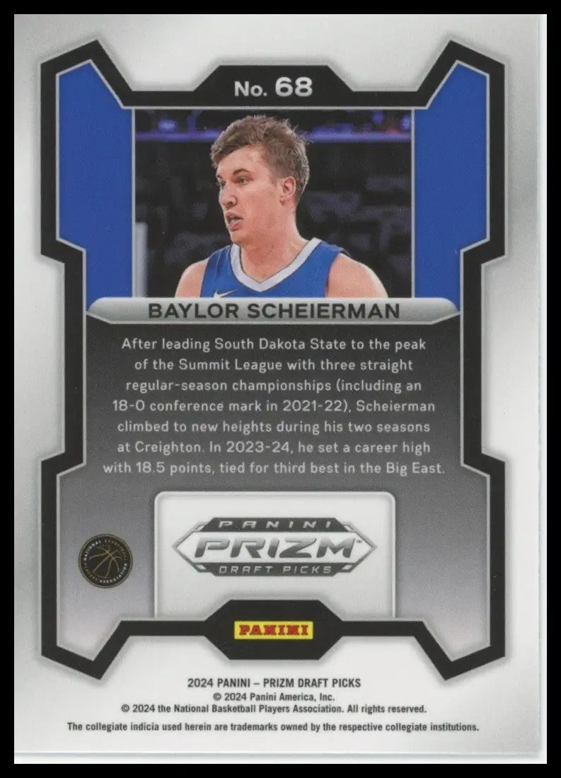2024 Panini Prizm Draft Picks Baylor Scheierman #68 Rookie Basketball Card NCAA - Basketball Card Single