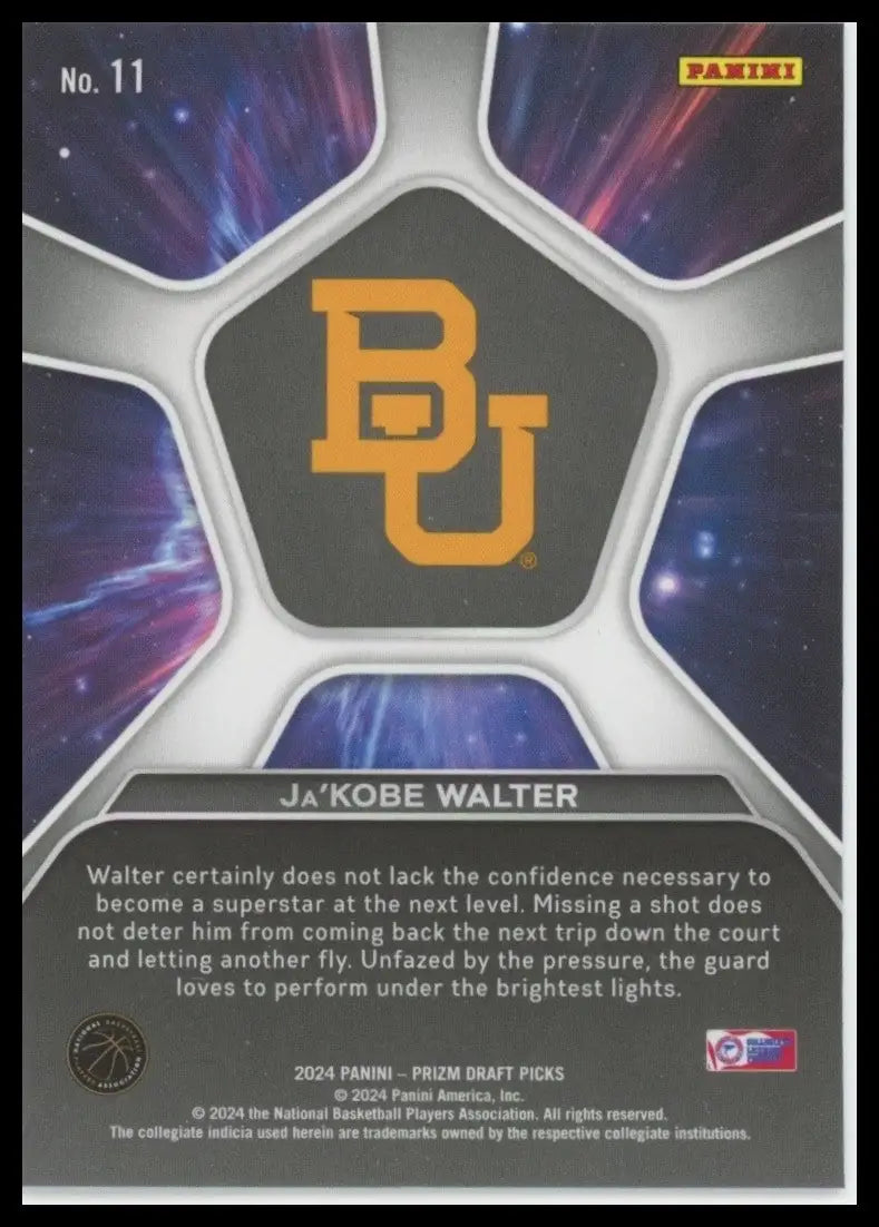 2024 Panini Prizm Draft Picks Deep Space JaKobe Walter Rookie #11 Baylor Bears - Basketball Card Single