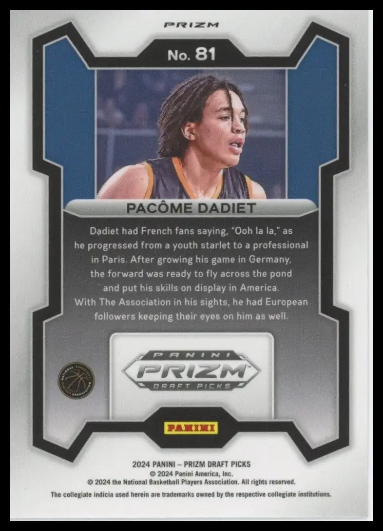 2024 Panini Prizm Draft Picks Green Pacome Dadiet Rookie #81 Basketball Card NBA