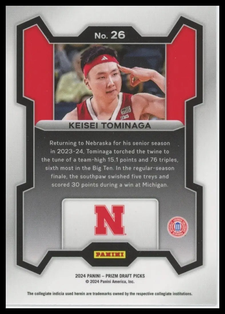 2024 Panini Prizm Draft Picks Keisei Tominaga #26 Rookie Nebraska Cornhuskers - Football Card Single