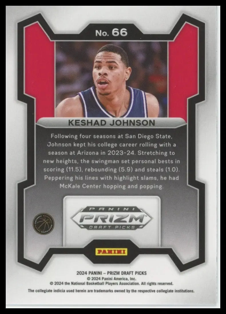 2024 Panini Prizm Draft Picks Keshad Johnson #66 Rookie Basketball Card NCAA - Basketball Card Single