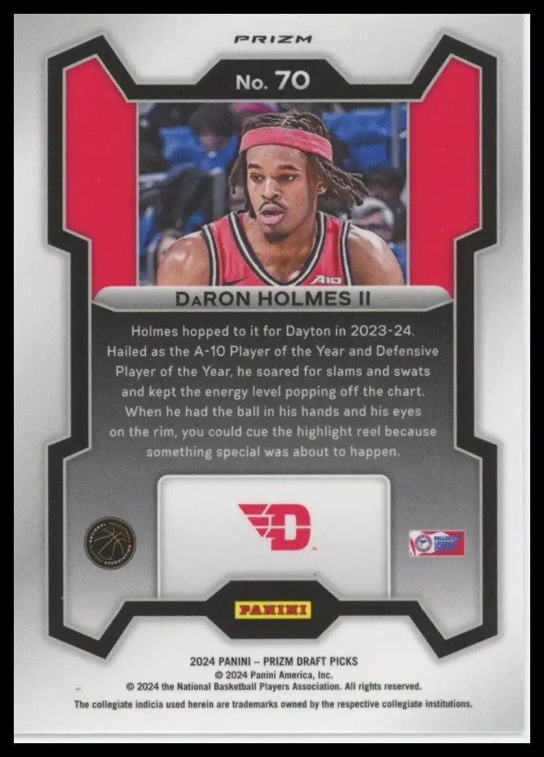 2024 Panini Prizm Draft Picks Purple Wave DaRon Holmes II Rookie #70 Flyers Card