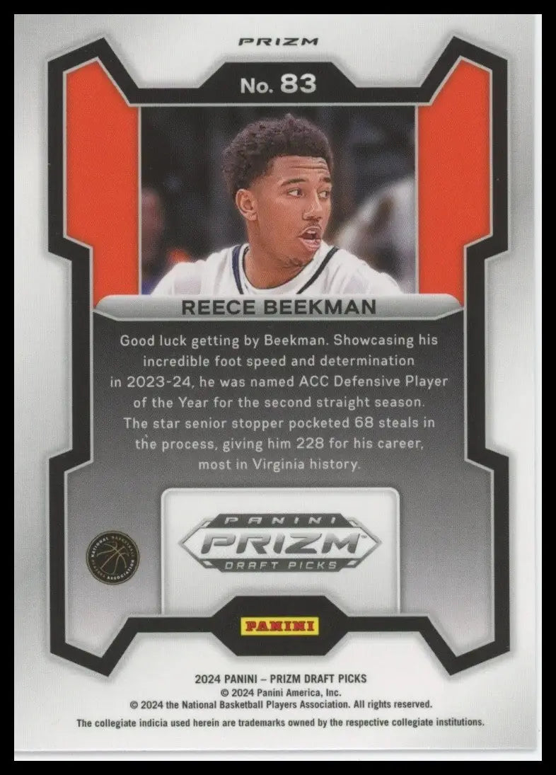 2024 Panini Prizm Draft Picks Red Ice Reece Beekman Rookie #83 Basketball Card