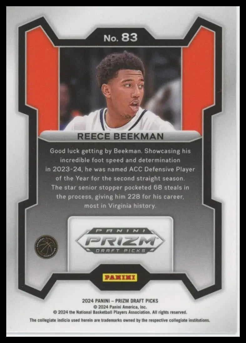 2024 Panini Prizm Draft Picks Reece Beekman #83 Rookie Basketball Card NCAA - Basketball Card Single
