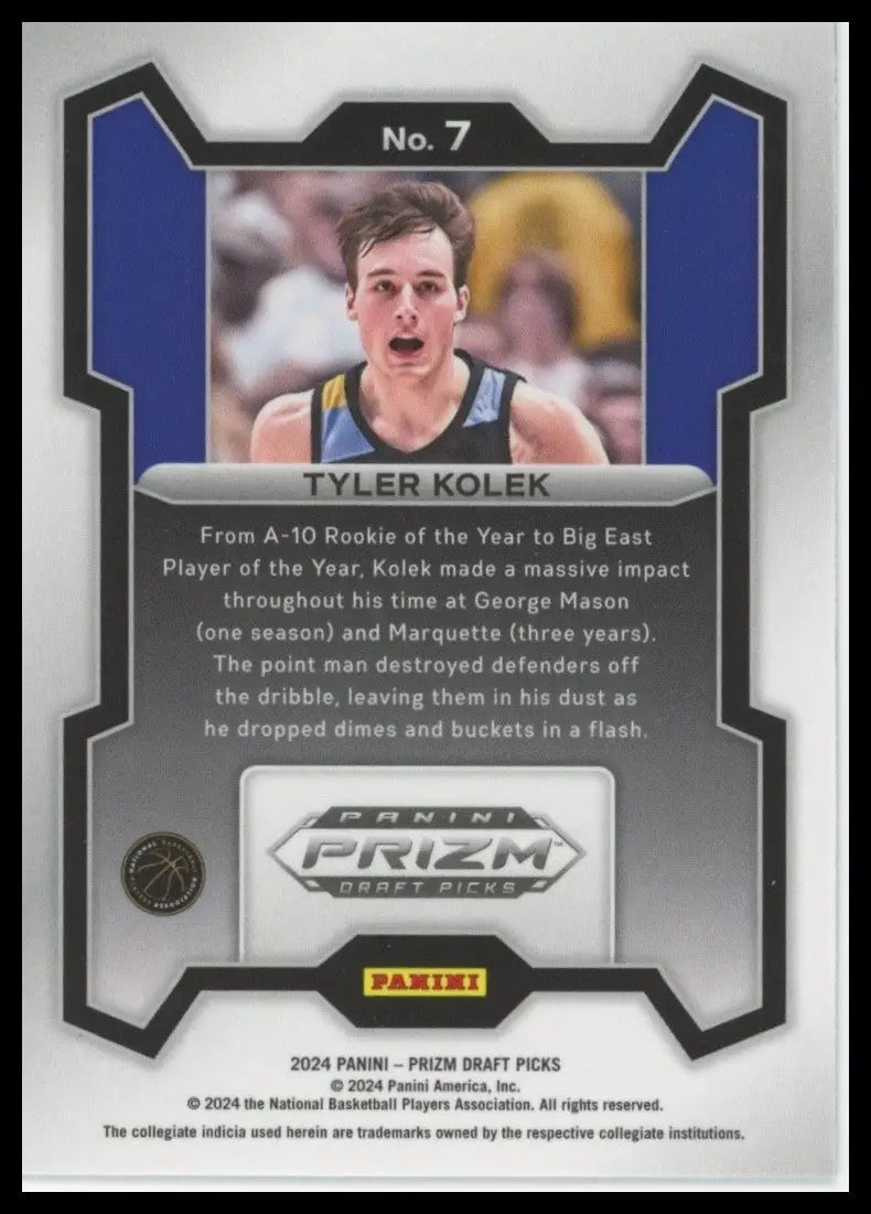 2024 Panini Prizm Draft Picks Tyler Kolek #7 Rookie Basketball Card NCAA Sports - Basketball Card Single