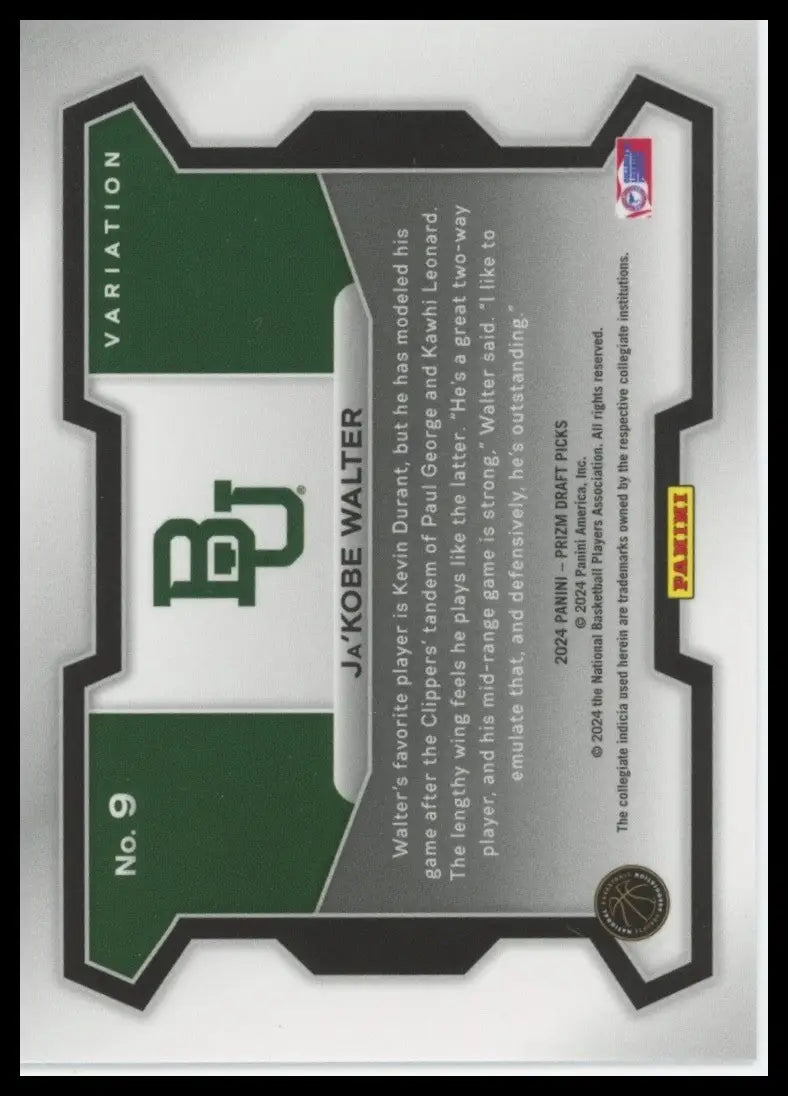 2024 Panini Prizm Draft Picks Variation #9 JaKobe Walter Rookie Baylor Bears