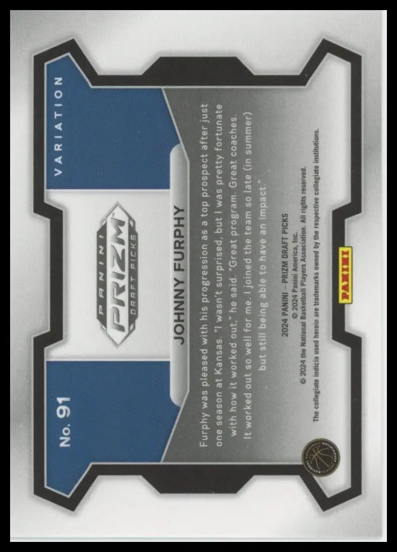 2024 Panini Prizm Draft Picks Variation Johnny Furphy Rookie #91 Kansas Jayhawks