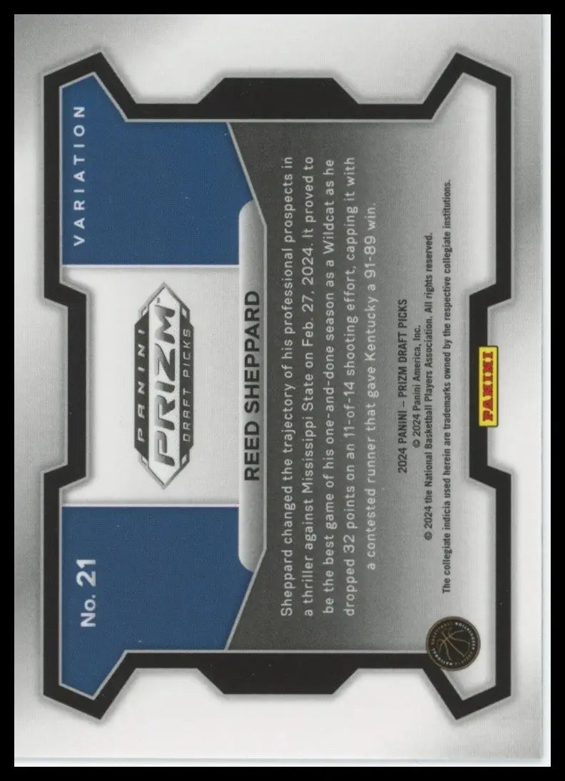 2024 Panini Prizm Draft Picks Variation Reed Sheppard #21 Basketball Card NBA