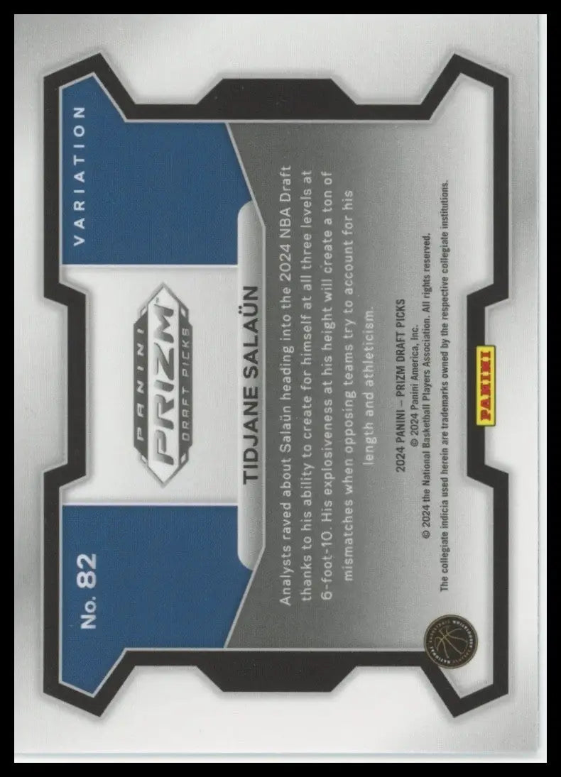 2024 Panini Prizm Draft Picks Variation Tidjane Salaun Rookie #82 Basketball