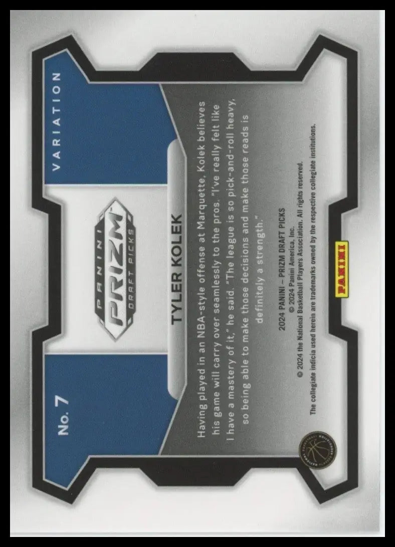 2024 Panini Prizm Draft Picks Variation Tyler Kolek Rookie #7 Basketball Card