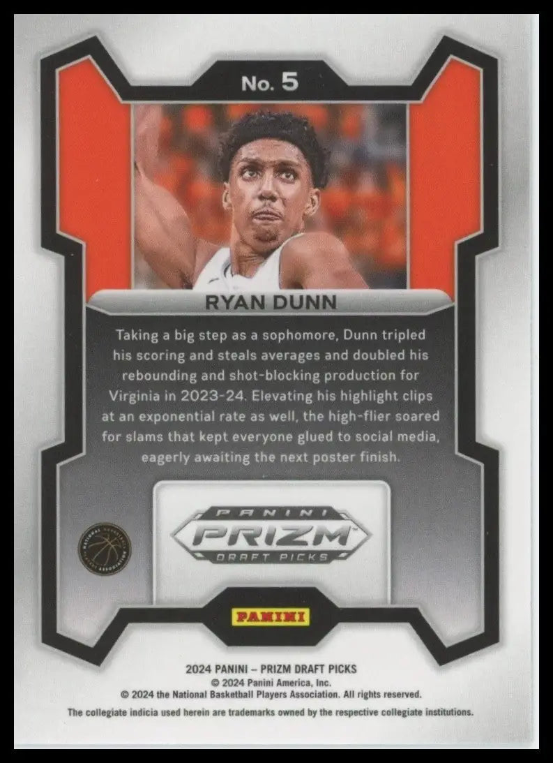 2024 Panini Prizm Draft PicksRyan Dunn #5 Rookie Basketball Card NCAA Sports - Basketball Card Single