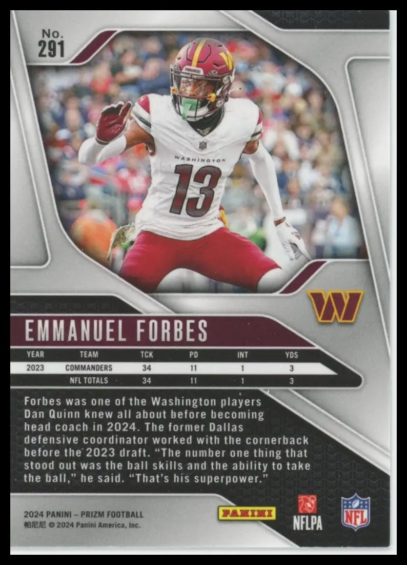 2024 Panini Prizm Emmanuel Forbes 291 Washington Commanders - Football Card Single