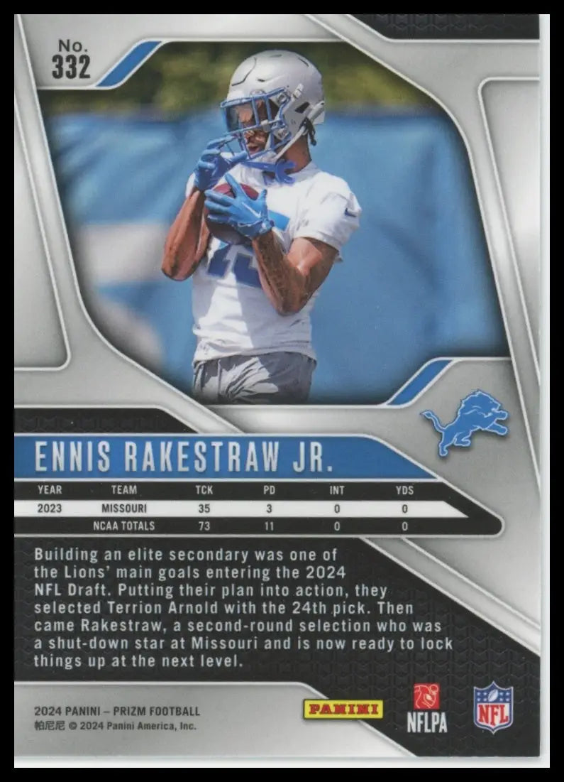2024 Panini Prizm Ennis Rakestraw Jr. RC 332 Detroit Lions NM - Football Card Single