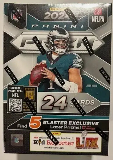 2024 Panini Prizm Football Lazer Prizm Blaster Box with Jalen Hurts and color blast design