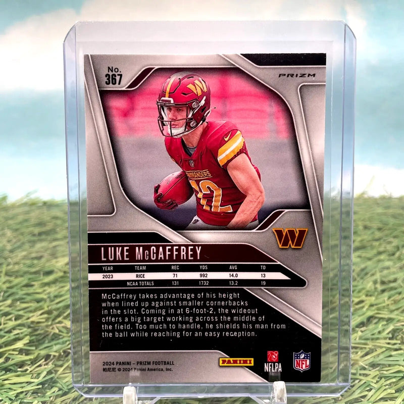 Luke McCaffrey 2024 Panini Prizm Football Orange Disco Prizm card collectible