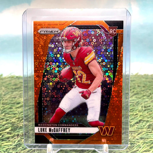 Luke McCaffrey 2024 Panini Prizm Football Orange Disco Prizm card collectible