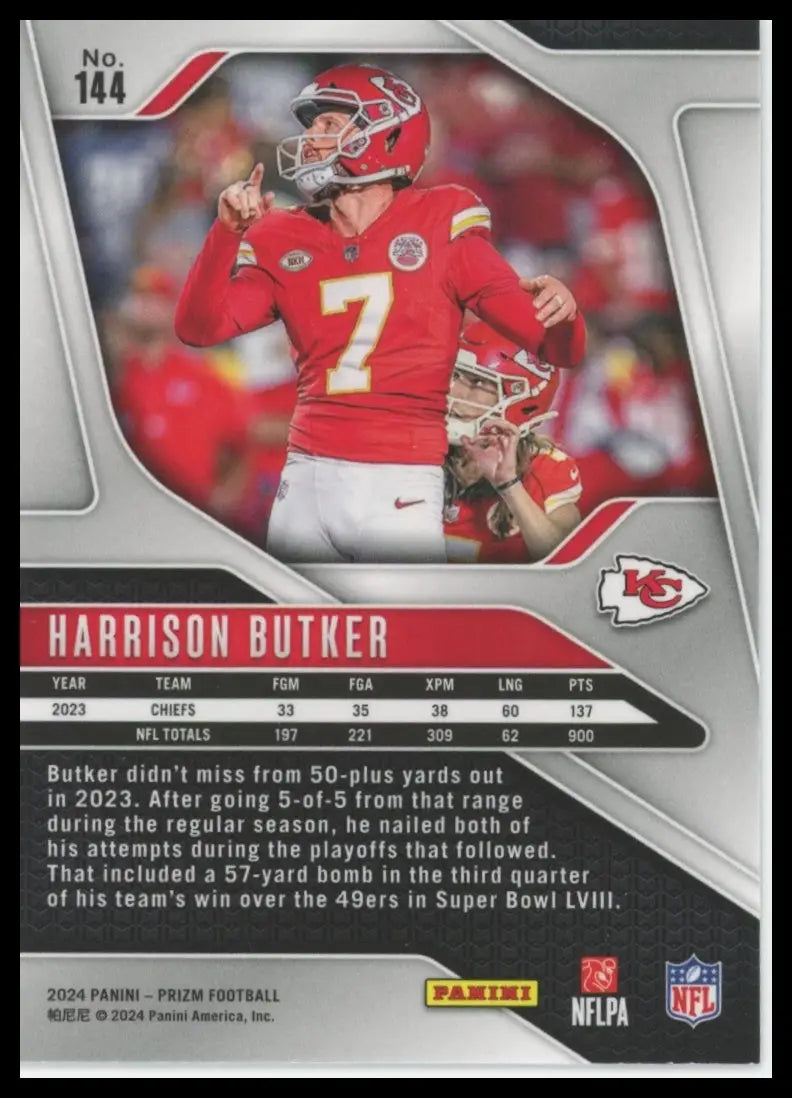 2024 Panini Prizm Harrison Butker 144 Kansas City Chiefs - Football Card Single