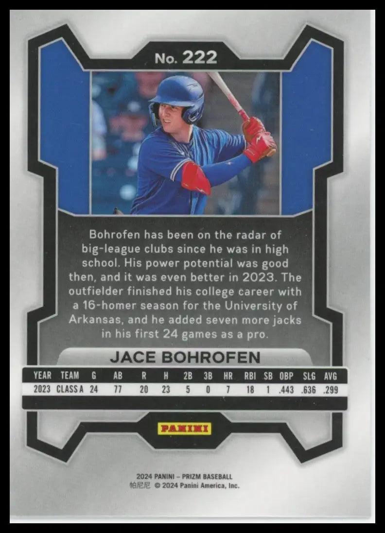 2024 Panini Prizm Jace Bohrofen 222 Toronto Blue Jays NM - Baseball Card Single