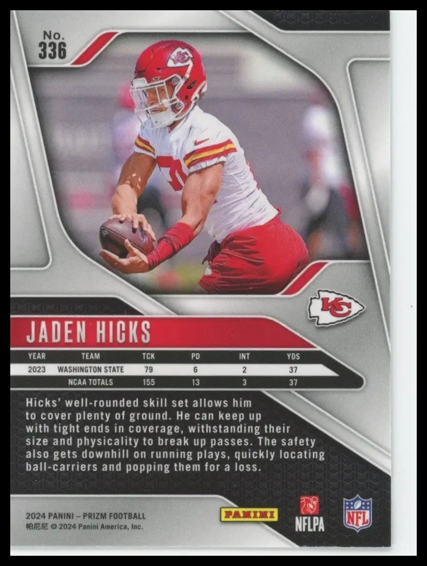 2024 Panini Prizm Jaden Hicks Rookie #336 Kansas City Chiefs Football Card NFL - Football Card Single