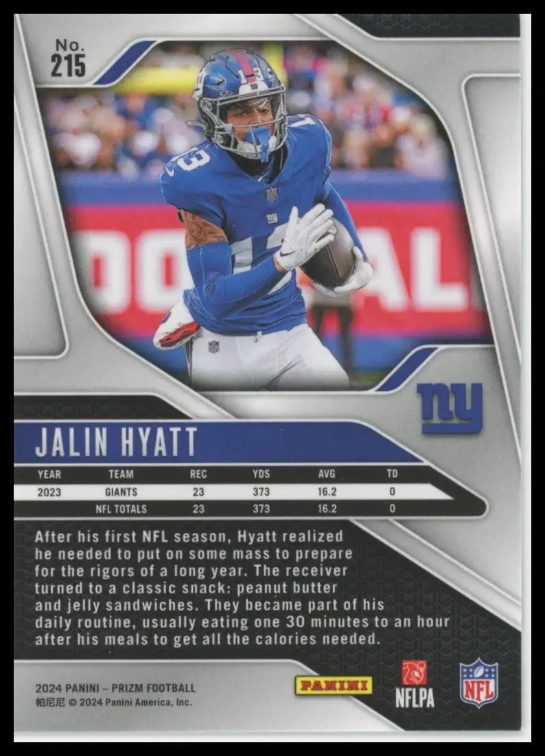 2024 Panini Prizm Jalin Hyatt 215 New York Giants - Football Card Single