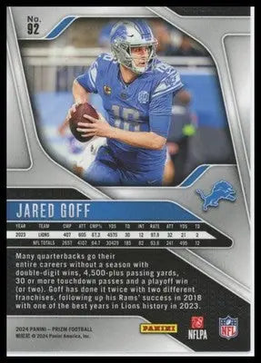 2024 Panini Prizm Jared Goff 92 Detroit Lions - Football Card Single