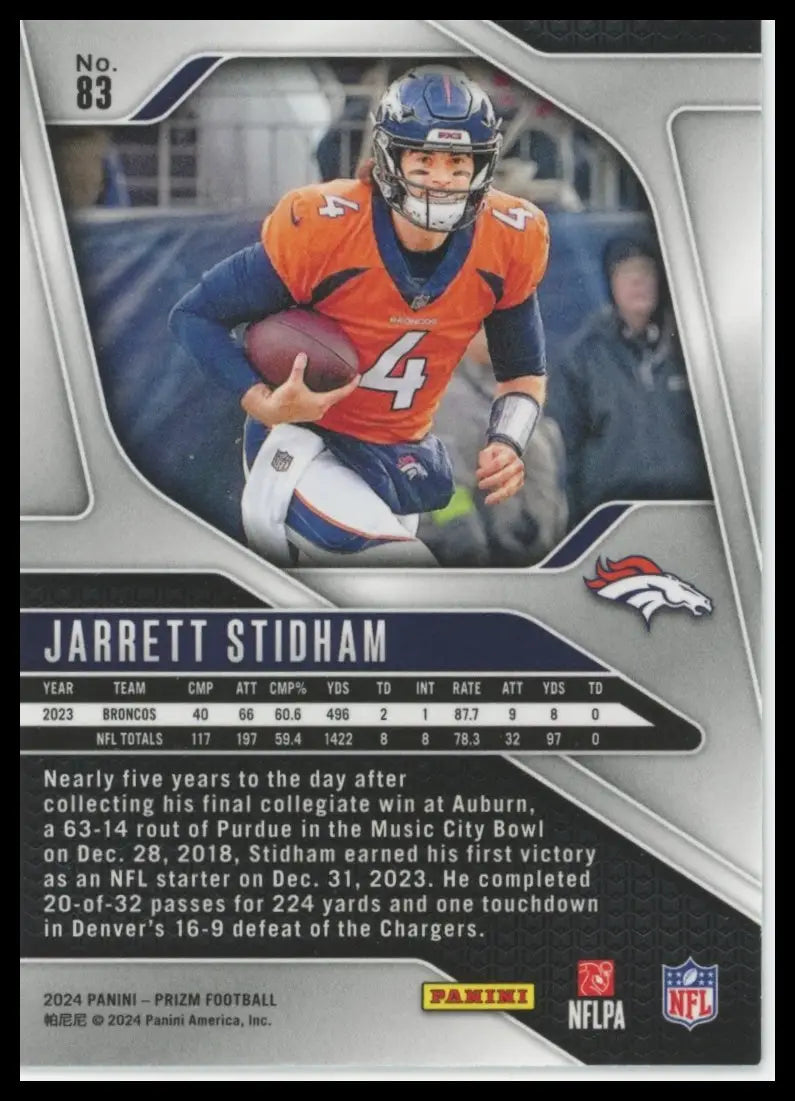 2024 Panini Prizm Jarrett Stidham 83 Denver Broncos - Football Card Single