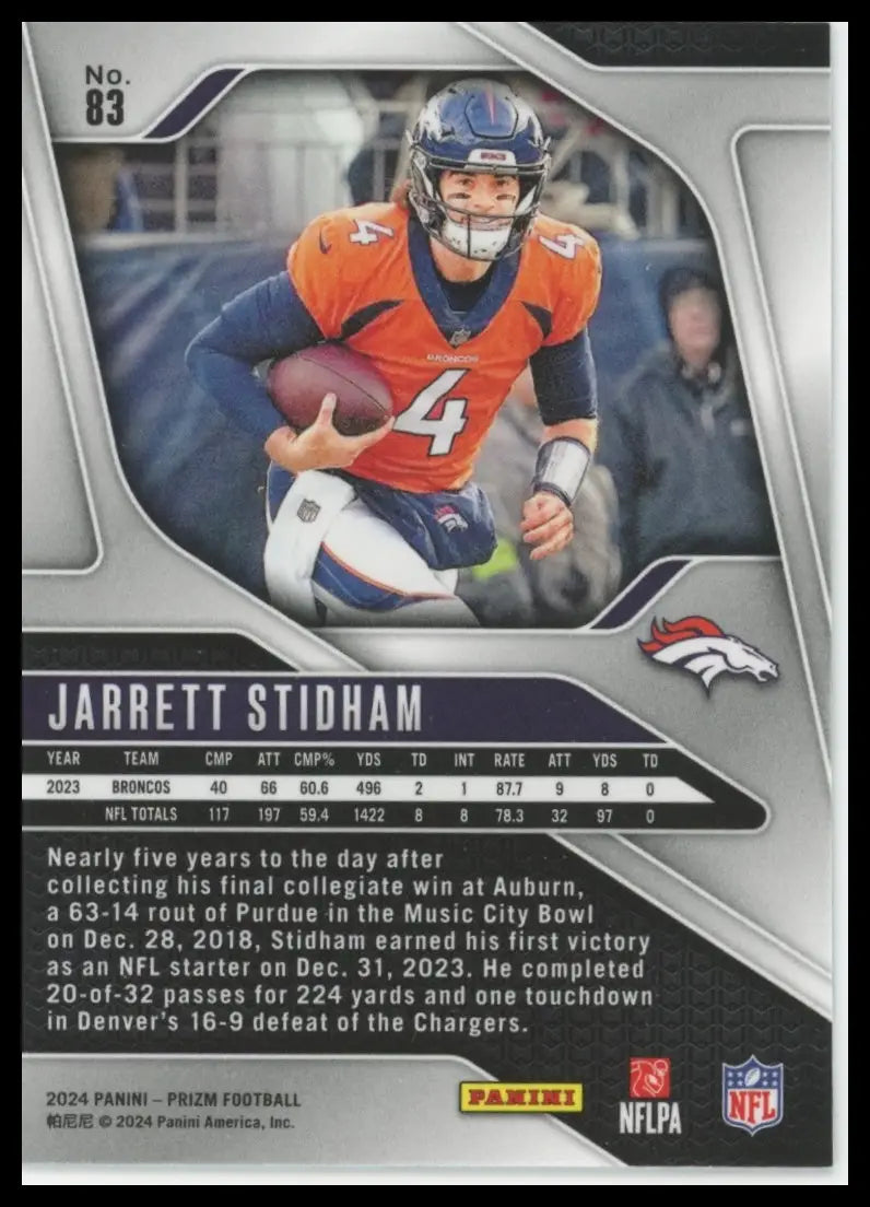 2024 Panini Prizm Jarrett Stidham 83 Denver Broncos - Football Card Single