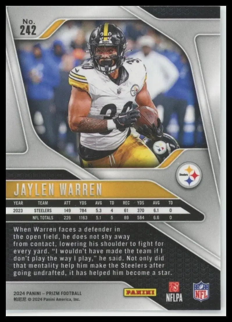 2024 Panini Prizm Jaylen Warren #242 Pittsburgh Steelers Football Card NFL Sport - Football Card Single