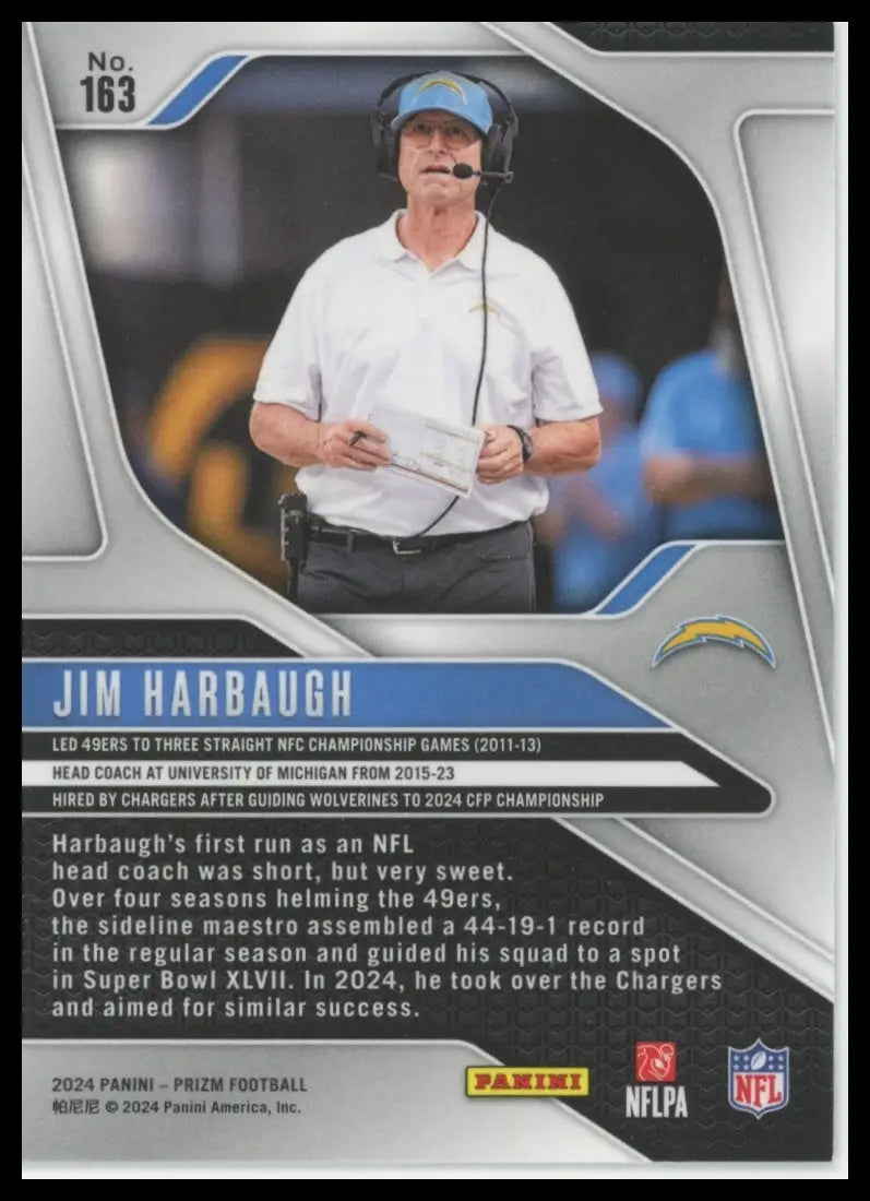 2024 Panini Prizm Jim Harbaugh 163 Los Angeles Chargers - Football Card Single