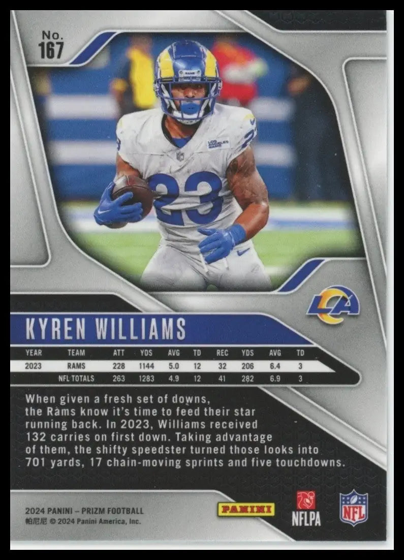 2024 Panini Prizm Kyren Williams #167 Los Angeles Rams Football Card NFL Sports