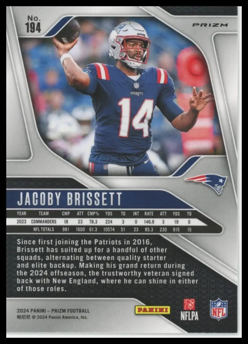 2024 Panini Prizm - Lazer Jacoby Brissett 194 New England Patriots - Football Card Single