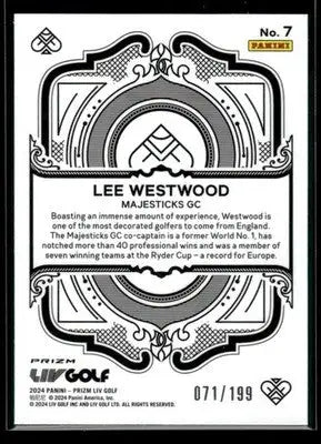 2024 Panini Prizm LIV Lee Westwood #7 Aces Teal SN Majesticks - Other
