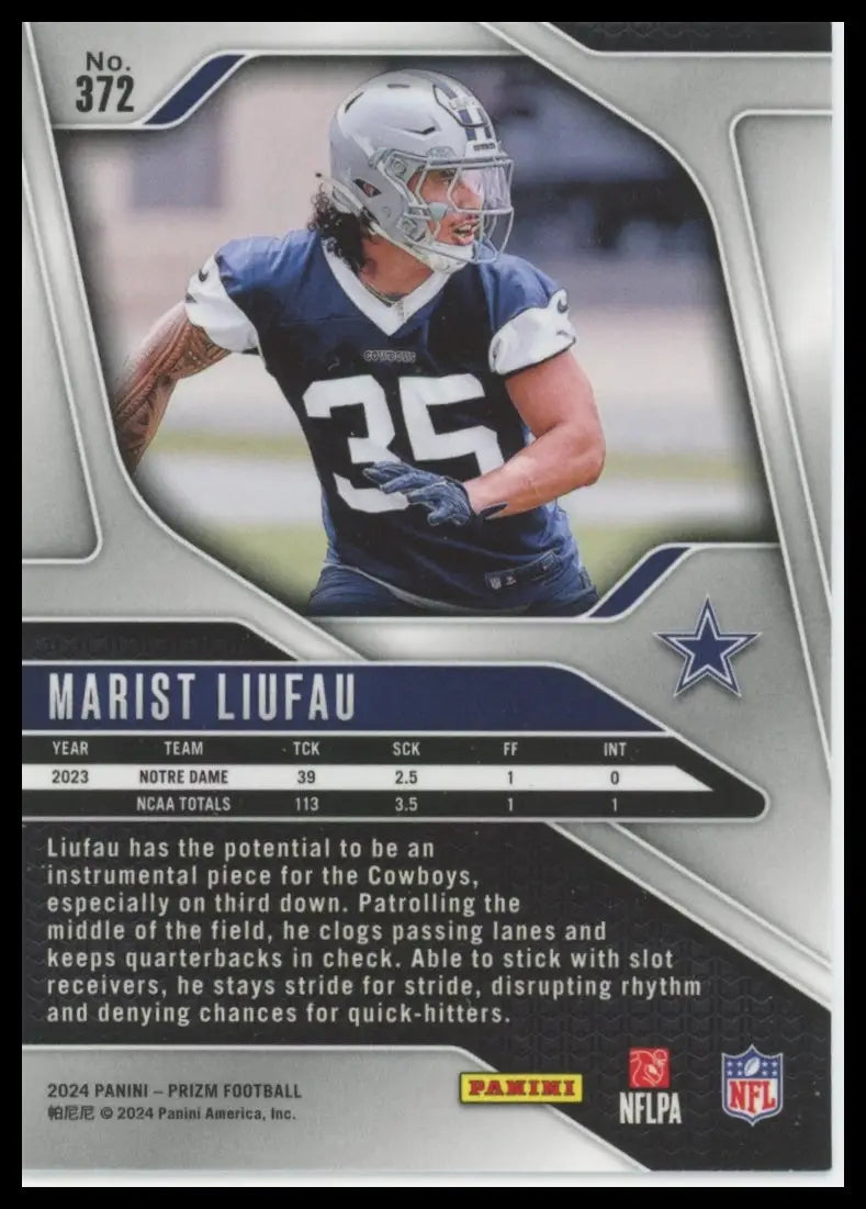 2024 Panini Prizm Marist Liufau RC 372 Dallas Cowboys - Football Card Single