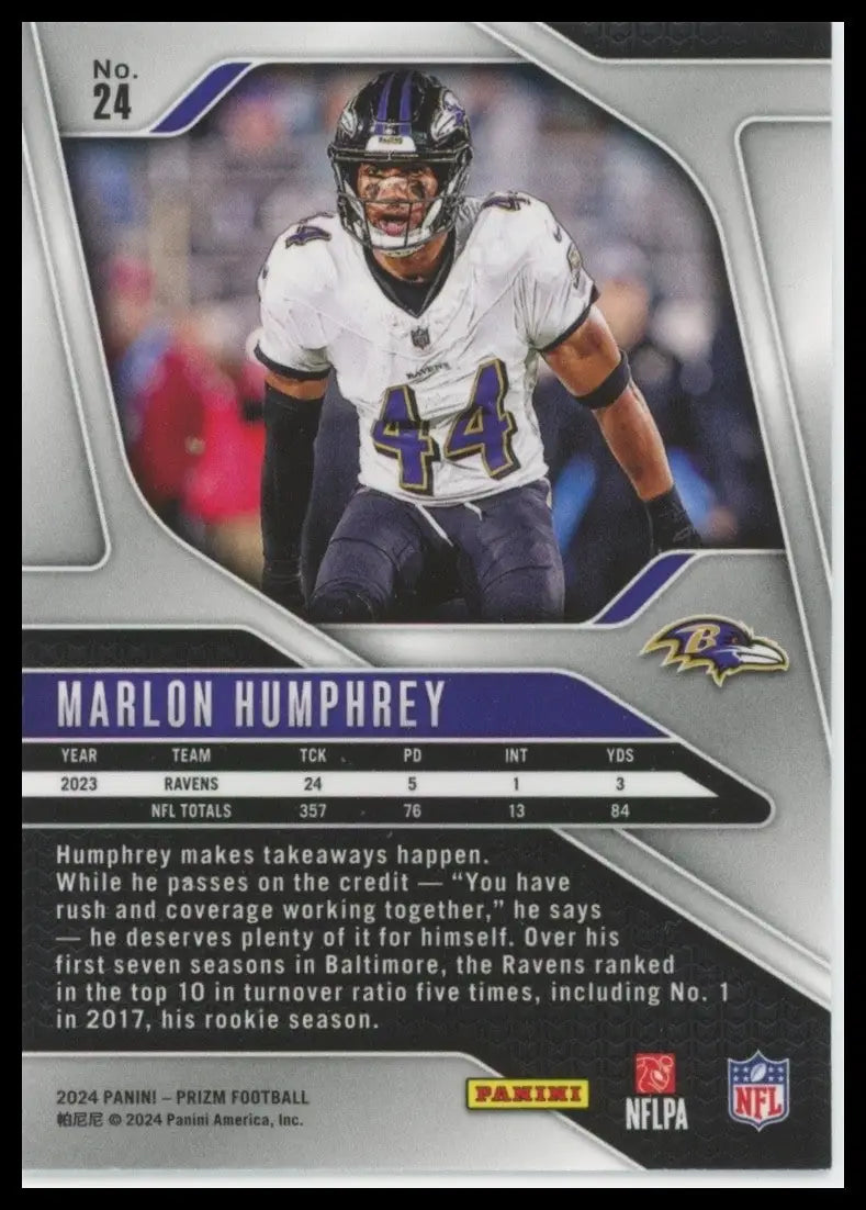 2024 Panini Prizm Marlon Humphrey #24 Baltimore Ravens Football Card NFL Sports