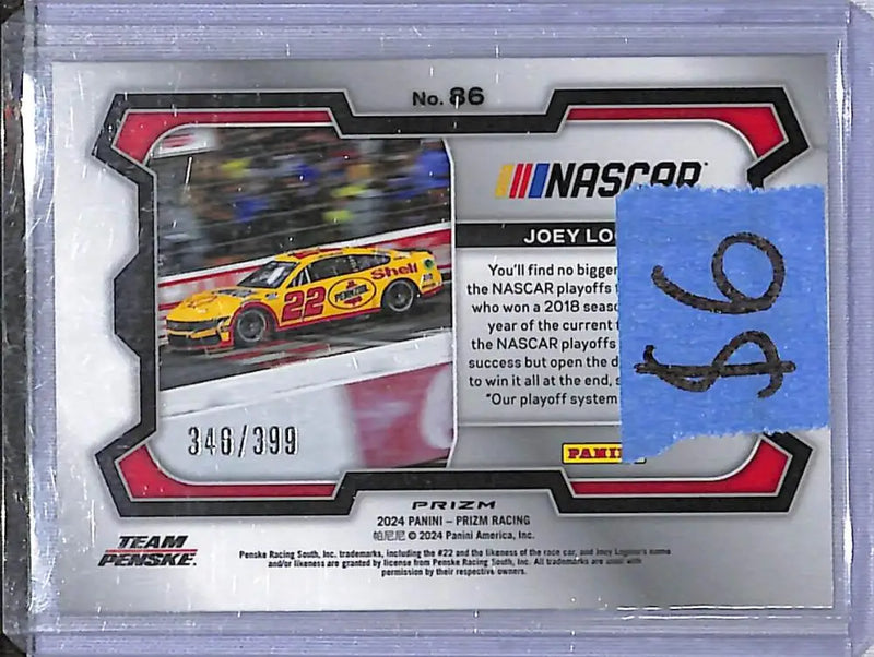 2024 Panini Prizm NASCAR White #86 Joey Logano NM-MT 346/399 - Racing Card Single