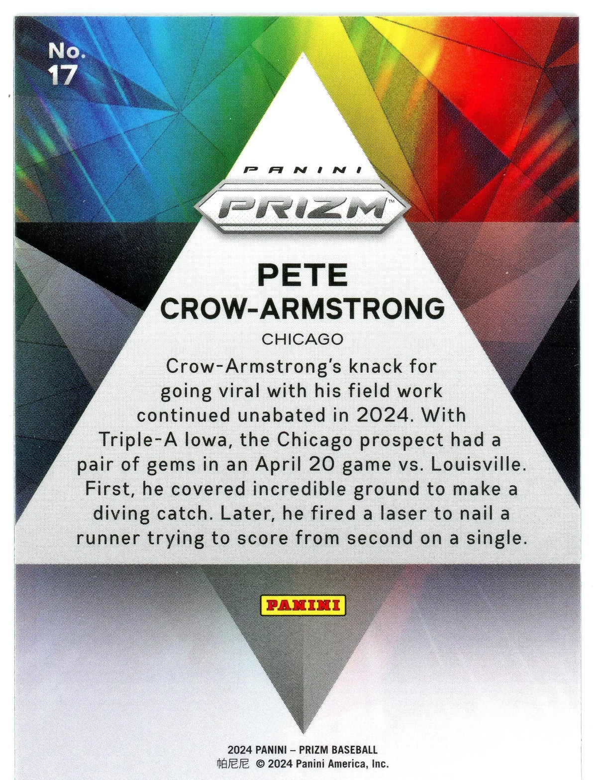 2024 Panini Prizm Prizmatic Pete Crow-Armstrong #17 Cubs RC - Baseball Card Single