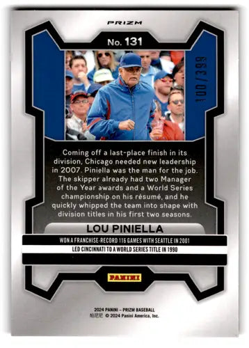 Lou Piniella baseball card from 2024 Panini Prizm Red Pulsar series with original gloss