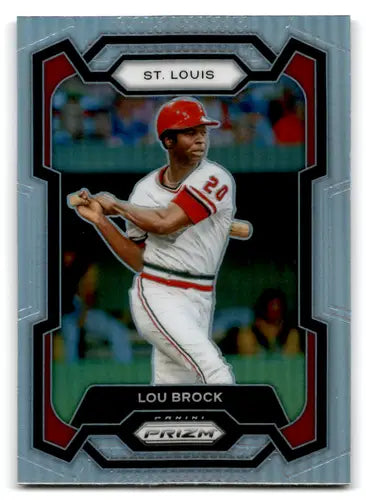 Baseball trading card featuring Lou Brock of the St. Louis Cardinals in Panini Prizm Prizms Silver