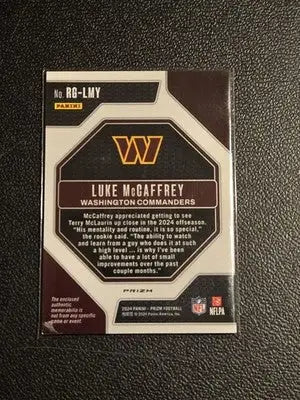 2024 Panini Prizm #RG-LMY Luke McCaffrey Rookie Gear - Football Card Single