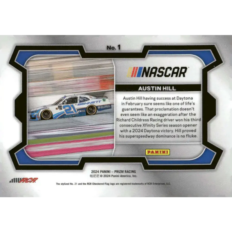2024 Panini Prizm Rides #1 Austin Hill NM-MT Bennett/Richard Childress Racing/Chevrolet Racing Card - Racing Card Single