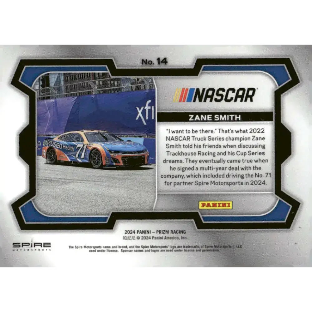 2024 Panini Prizm Rides #14 Zane Smith NM-MT Focused Health/Spire Motorsports/Chevrolet Racing Card - Racing Card Single