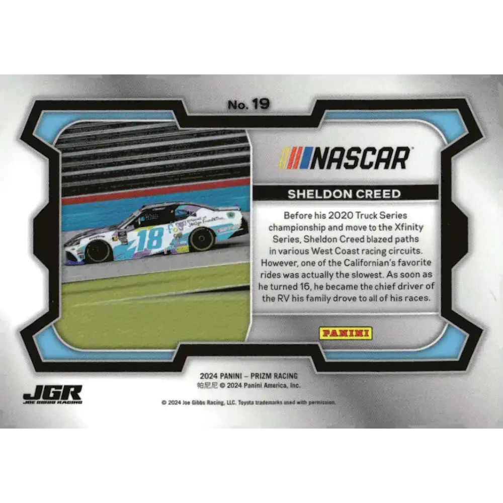 2024 Panini Prizm Rides #19 Sheldon Creed NM-MT Friends of Jaclyn Foundation/Joe Gibbs Racing/Toyota Racing Card