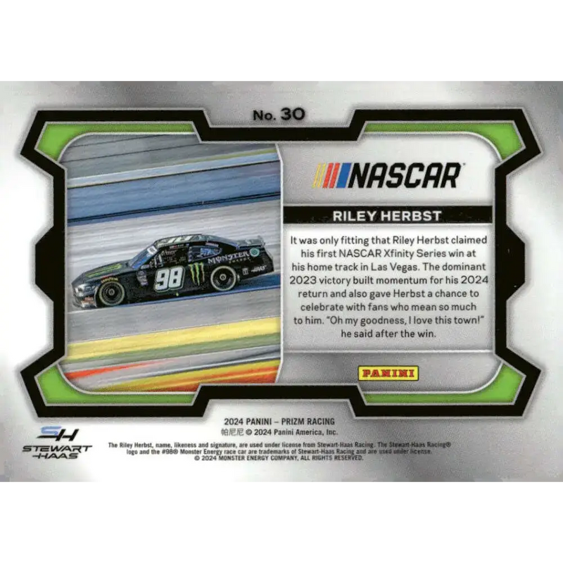 2024 Panini Prizm Rides #30 Riley Herbst NM-MT Monster/Stewart-Haas Racing/Ford Racing Card - Racing Card Single