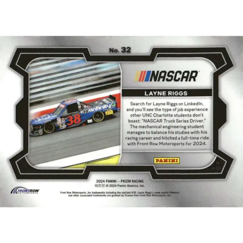 2024 Panini Prizm Rides #32 Layne Riggs NM-MT Infinity Communications Group/Front Row Motorsports/Ford Racing Card