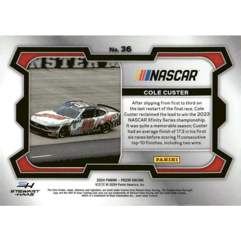 2024 Panini Prizm Rides #36 Cole Custer NM-MT Haas Automation/Stewart-Haas Racing/Ford Racing Card - Racing Card Single