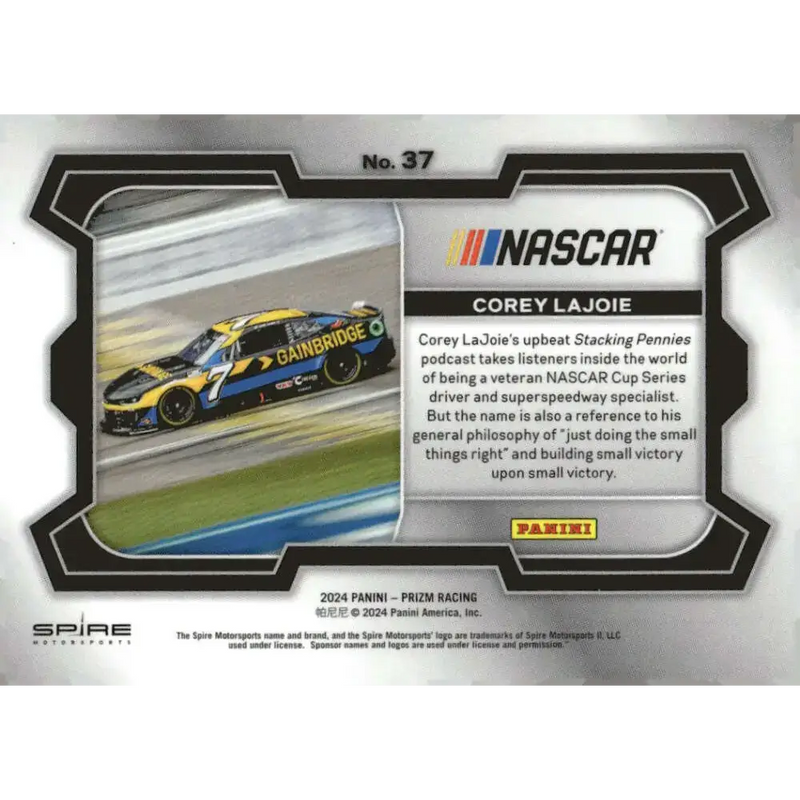 2024 Panini Prizm Rides #37 Corey LaJoie NM-MT Gainbridge/Spire Motorsports/Chevrolet Racing Card - Racing Card Single