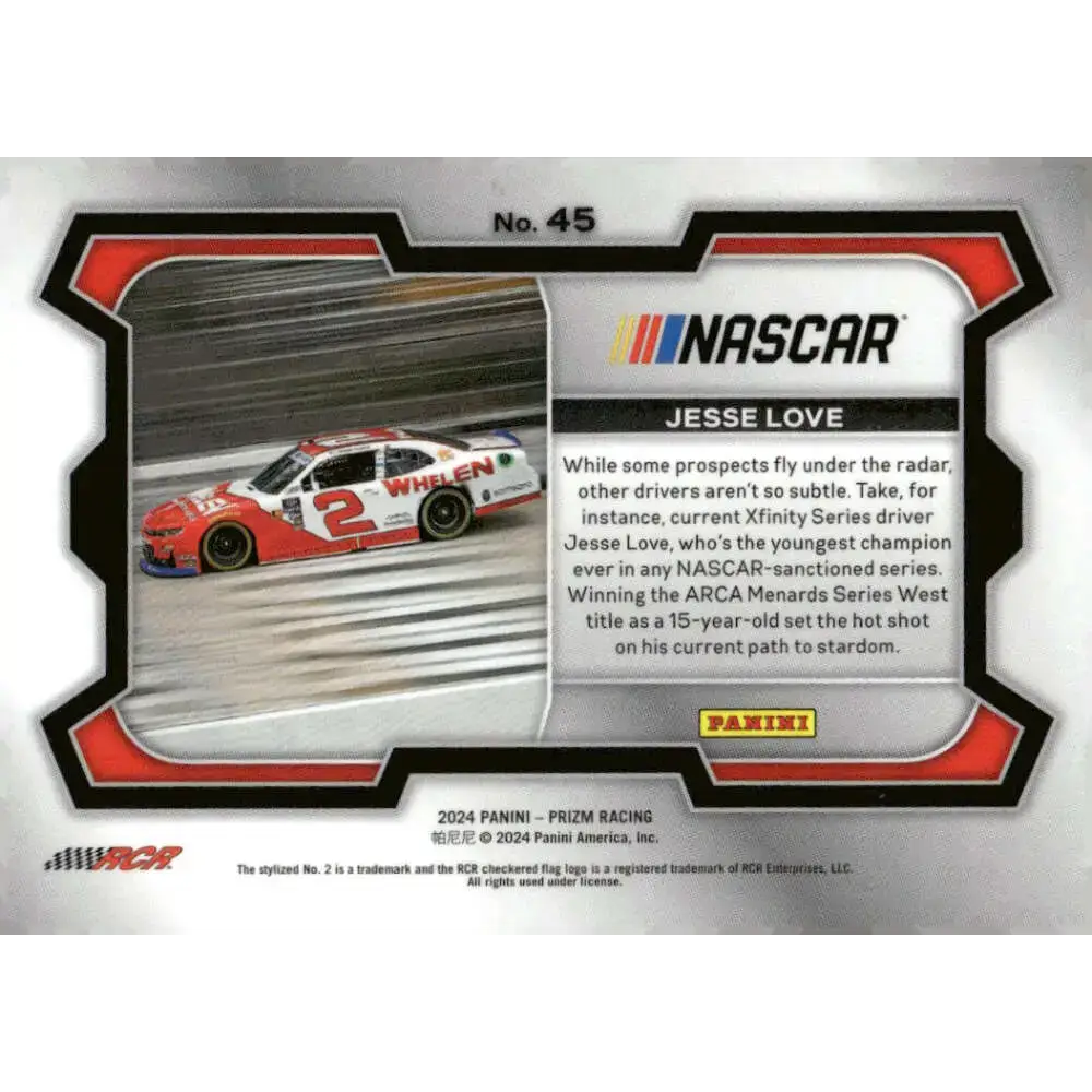 2024 Panini Prizm Rides #45 Jesse Love NM-MT Whelen/Richard Childress Racing/Chevrolet Racing Card - Racing Card Single