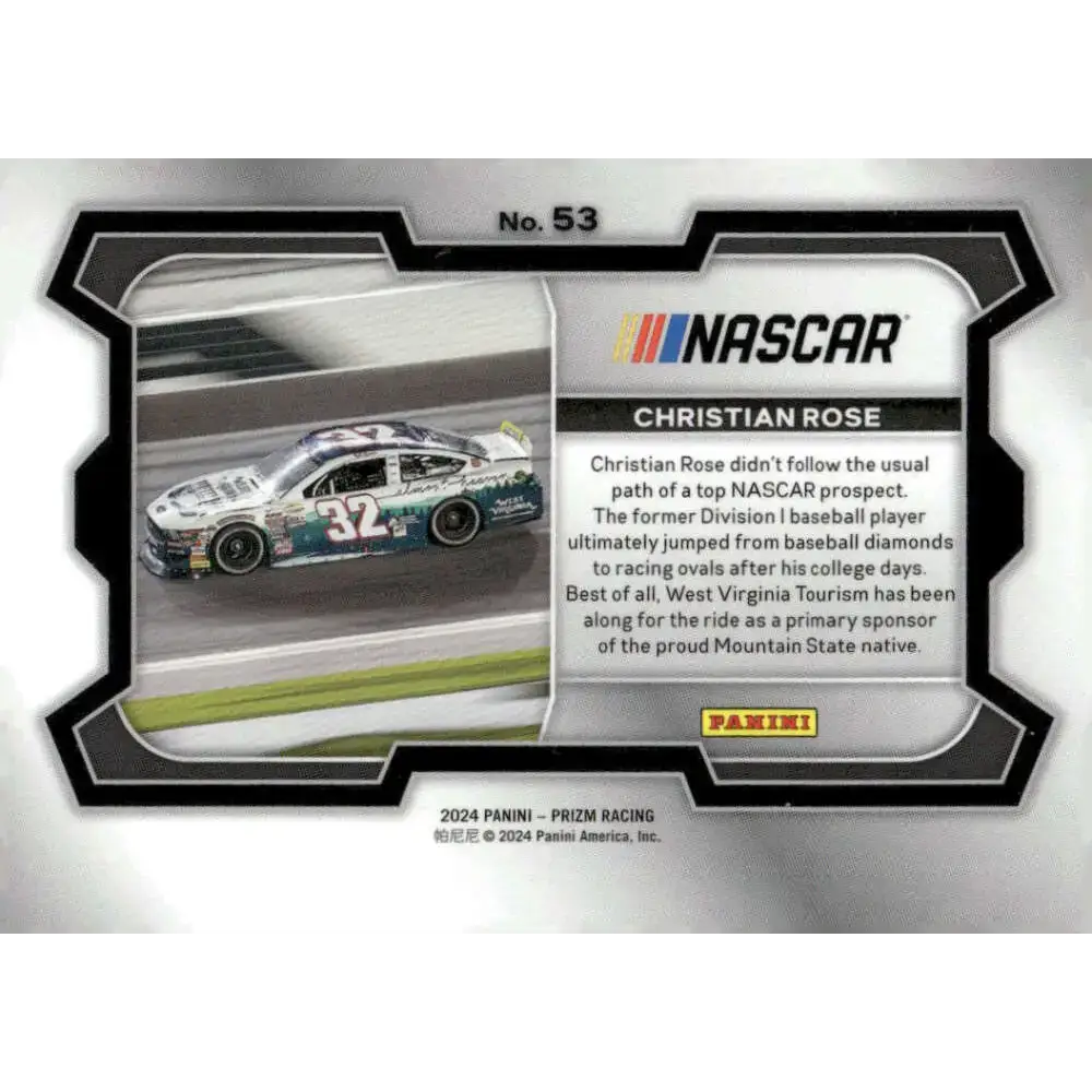 2024 Panini Prizm Rides #53 Christian Rose NM-MT Visit West Virginia/AM Racing/Ford Racing Card - Racing Card Single
