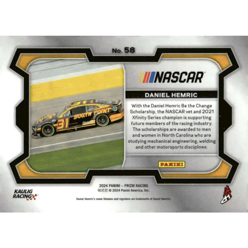 2024 Panini Prizm Rides #58 Daniel Hemric NM-MT South Point/Kaulig Racing/Chevrolet Racing Card - Racing Card Single