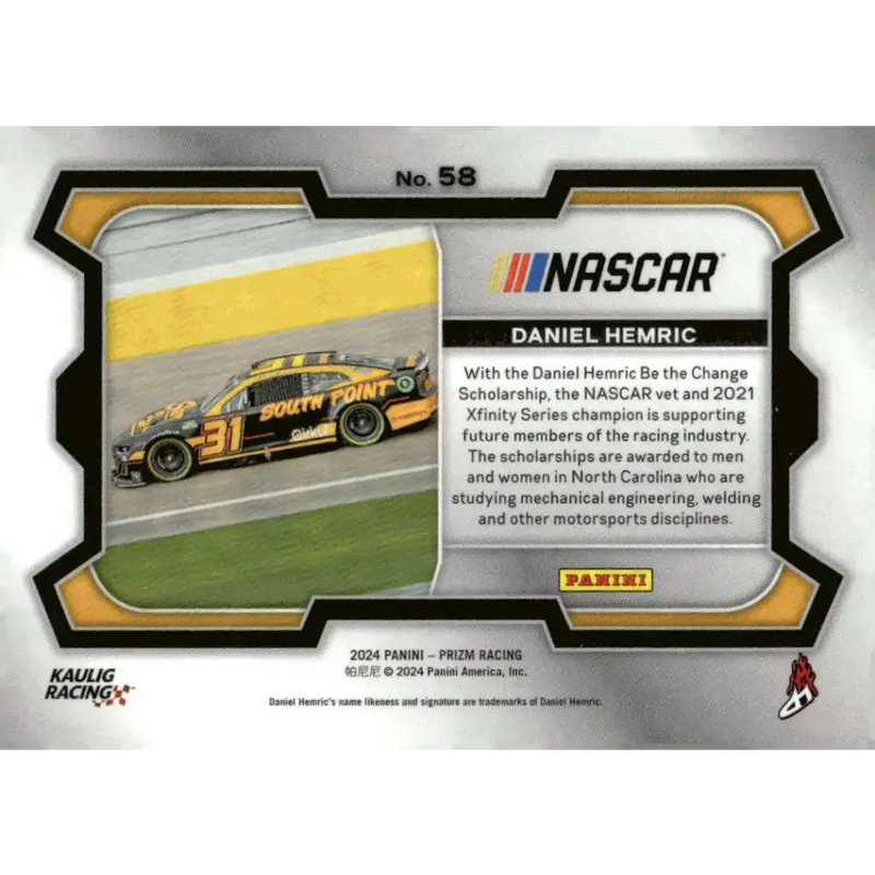 2024 Panini Prizm Rides #58 Daniel Hemric NM-MT South Point/Kaulig Racing/Chevrolet Racing Card - Racing Card Single